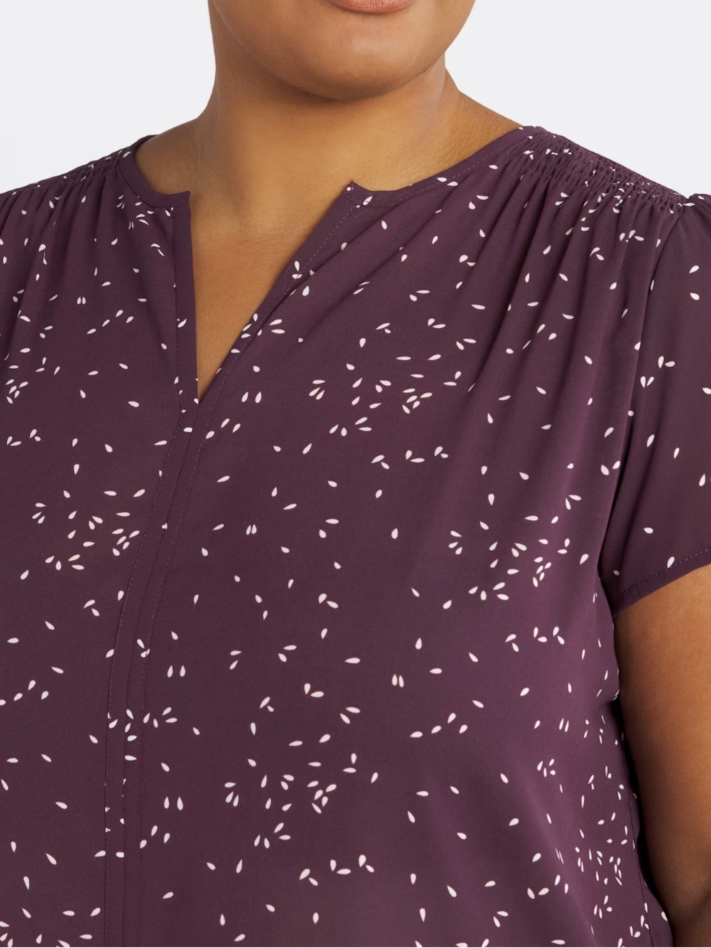 MONDAY FUN Linnette Split Neck Smocked Blouse Mauve 3X - Picture 6 of 7